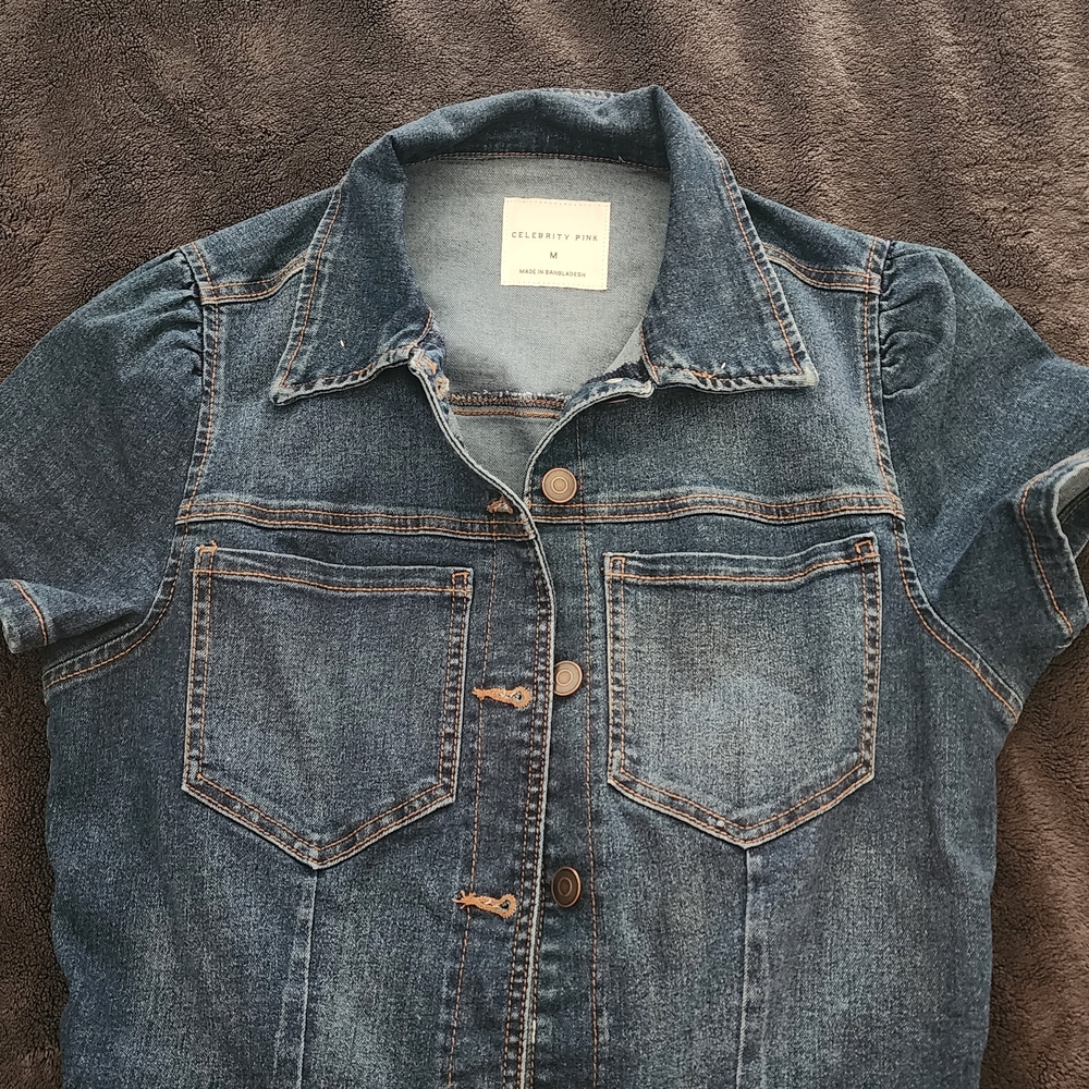 Celebrity Pink Blue Denim Short Sleeve Jumpsuit